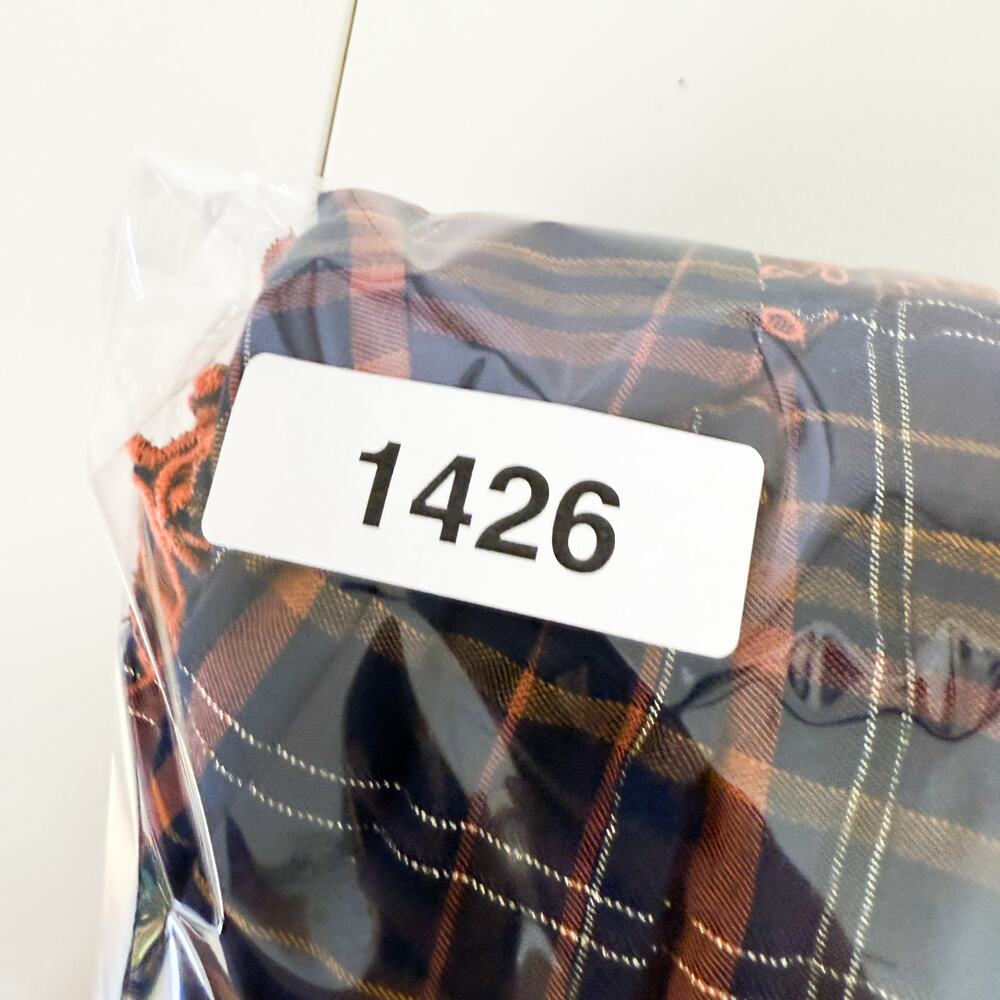 Anthropologie Midi Eyelet Plaid Plaid Navy Blue Orange Dress - 2XS XXS - Picture 10 of 10